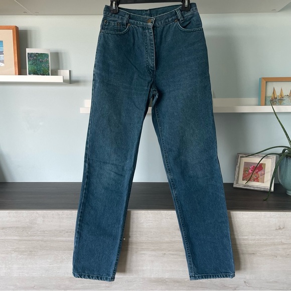 Vintage High-waisted Medium Blue Wash Straight Leg Jeans - Picture 1 of 10